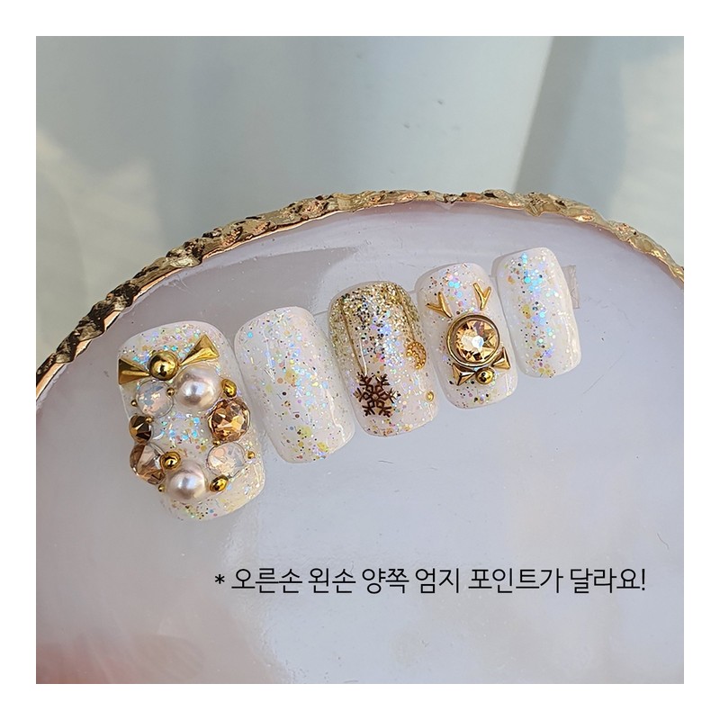 White Christmas Homemade Nail Tips - Long Square / 화이트