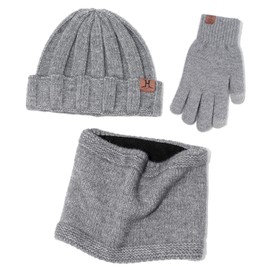 TAGVO Winter Beanie Hat Scarf Touch Screen Gloves 3 Pieces Warm Thick Knit Set for Men Women