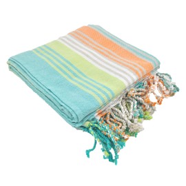 InfuseZen Striped Colorful Turkish Towels, Peshtemal Towels for Bath, Beach, Pool Spa, Yoga, Gym, 100% Cotton Thin and Absorbent Towel, Large Hammam Towels (Mint)