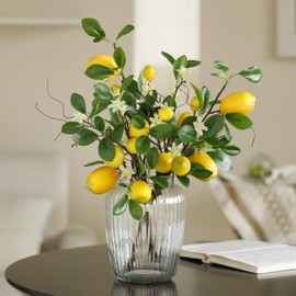 Laelfe Artificial Lemons Branches, 8 Head Faux Lemons with Stem Fake Lemon Themed for Kitchen Decoration Party Farmhouse Decor (Yellow)