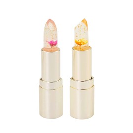 [np] [Set of 2] Kailijumei Genuine Flower Lip Tient Magic Color Lipstick Gold Powder Filled Flower Lip Balm Lipstick (1st Piece: Orange, Second Red)