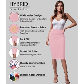 Hybrid & Company Women's Premium Nylon Ponte Stretch High Waist Pencil Suit Skirt Below Knee KSK45002 1073T Blush M