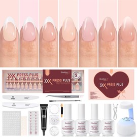 Beetles X Press Plus-Lite Kit French Tips Square Almond French Tip Press on Nails with Nail Glue Builder Top Coat Squoval Press on Nails DIY Manicure Gift for Women #TikTokShopBacktoSchool:_224 pcs Short Almond All in One Uv Press On Kit