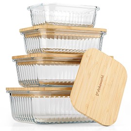 dokaworld Glass Food Storage Containers With Bamboo Lids - Glass Meal Prep Containers - Set of 4 Airtight Stackable Food Storage Kitchen Containers - Eco-Friendly Oven Safe Nesting Lunch Containers