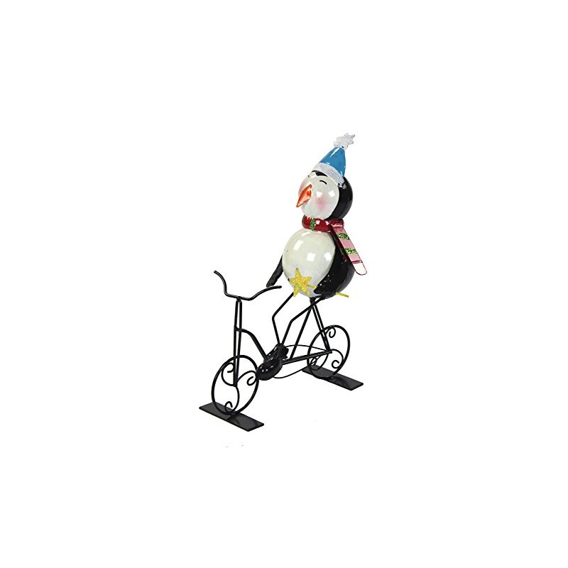 Metal Decorative Figure with Bicycle Penguin