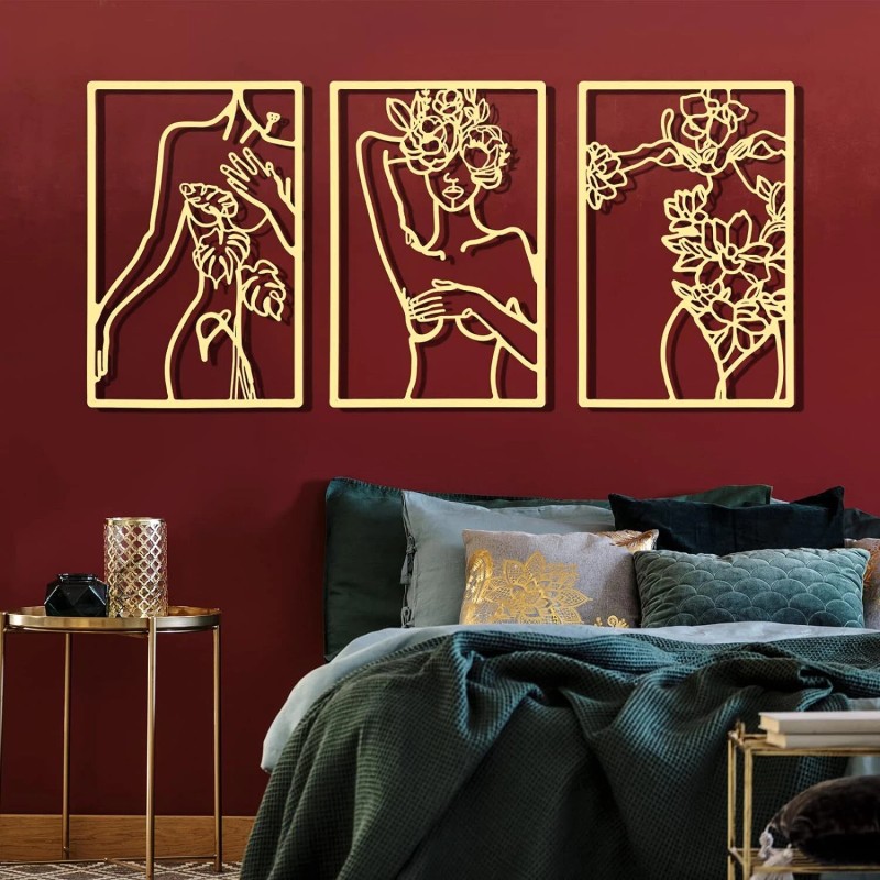 CHENGU 3 Pieces Metal Minimalist Abstract Woman Wall Art Line