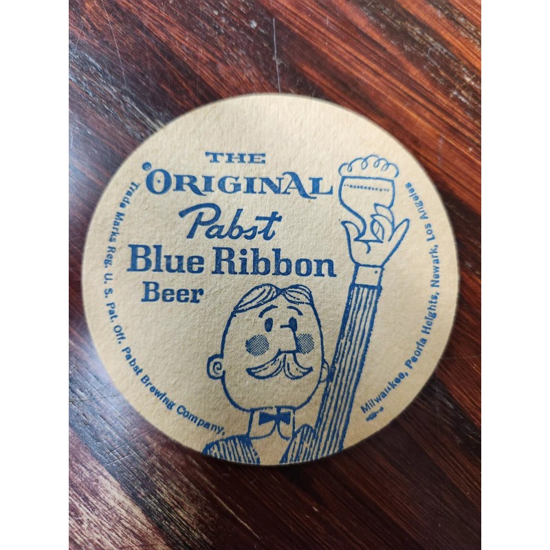 2 NOS Pabst Blue Ribbon Beer Coasters. 1960s vintage can