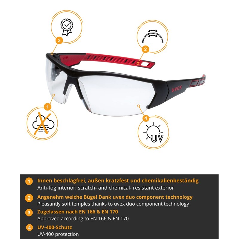 Uvex i-works Safety Glasses - Work Safety Glasses with Supravision