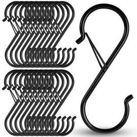 S-Haken im 20er-Set, 9cm S Haken Edelstahl Sicherheitsschnalle Design S haken zum Einhängen S-Förmige Haken Schwerlast Metall Haken, für Küche Werkstatt Badezimmer Garten (Schwarz)