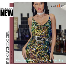 SUOSDEY Rhinestone Belt for Women,Leather Studded Belt for Dress Jeans, Bling Western Cowboy Cowgirl Belt Cross Black