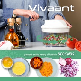 Vivaant Manual Food Processor - 5 Cup (1.2L) Capacity Hand Pull String Garlic Chopper, Manual Food Chopper with Pull Functionality, Pull Chopper and Vegetable Cutter for Effortless Cooking