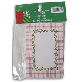 Christmas Gift Tag Stickers - 3 x 2 Inch - 30 Count (Red & White Plaid)