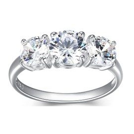MORGAN & PAIGE .925 Sterling Silver Engagement Rings for Women - Promise Wedding Rings Prong-Set Stackable Three Stone Round Cut Cubic Zirconia, Wedding Bands for Women Size 9