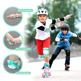 SULIFEEL Rainbow Unicorn Knee Pads for Kids Knee Elbow Pads Wrist Guards with Drawstring Bag Adjustable Protective Gear Set for Girls Roller Skating Bike Cycling Skateboard Scooter Green Small