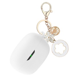 Ziseyoru Case Cover Compatible with JBL Vibe Beam, Soft Silicone Earbuds Case with Bling Keychain Accessories Shockproof Protective Cover for Women Girl (White)