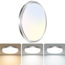 zemty LED Ceiling Light Fixture, 6.5-Inch 12W 1200lm Small Flush Mount Light, Adjustable 3000K 4000K 6500K Color Temperatures, Round Flat Recessed Lighting for Kitchen Closet Hallway Laundry, Nickel