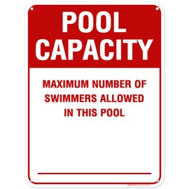 Pool Capacity, Maximum Number of Swimmers Allowed In This Pool Sign, 18x24 Inches, 55 mil thick HDPE (high density polyethylene), Made in USA by My Sign Center