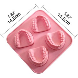 Pink 4 Hole Denture Teeth Shaped Ice Cube Mold Silicone Ice Tray DIY Ice Cream Funny Gag Gift For Dentist Seniors Ice Tray Molds, Ice Cube Molds and Trays