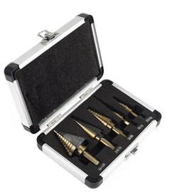 5PCS HSS Step Steel Cone Drill Hole Cutter Titanium Bits Set Kit + Aluminum Case - Versatile Sizes from 3/16'' to 1-3/8'', Ideal for Smooth Drilling in Wood and Metals