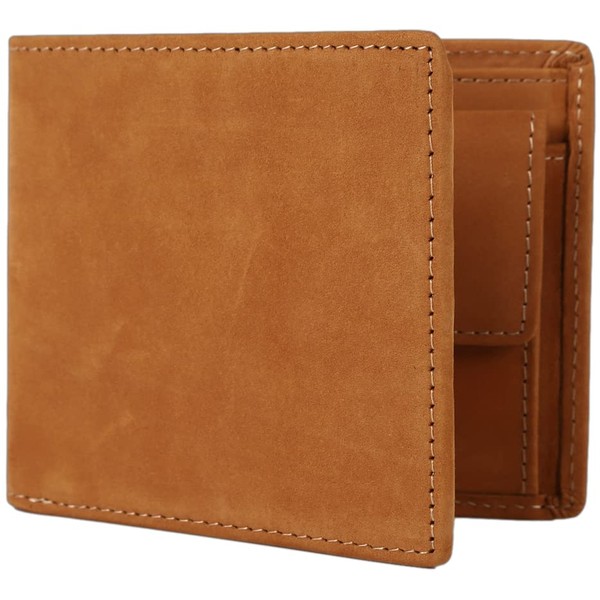 Kametori Bag Manufacturing Men's Bi-fold Wallet, Genuine Leather, Camel