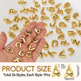 Fryokrbo 26Pcs 18K Gold Filled A-Z Alphabet Letters Charms for Jewelry Making, Chunky Gold Initial Letter Charm Pendant Beads, Trendy Bubble Slide Glitter Pendants for Women Bracelet Necklace Choker Making