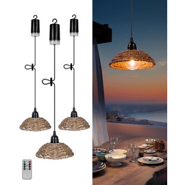AVAMERY Outdoor Chandelier Lights Waterproof, Battery Operated Pendant Lights for Gazebo, Pergola, Patio, Porch, IP65 Weatherproof(3 Packs)