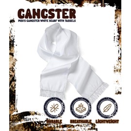 1920's Gangster White Scarf with Tassels 20's Gatsby Mafia Long Shawl Theme Party Fancy Dress Costume Accessory for Men Women