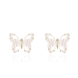 QUKE Butterfly Shape Crystal Stud Earrings Gold Pierced Stud Earrings for Women Girls, Crystal