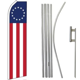 Trade Winds Betsy Ross Historical RWB Swooper Flag & 16ft Flagpole Kit/Ground Spike