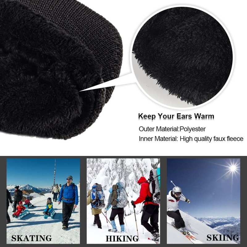 Ruphedy Mens Beanie with Brim Winter Hat Knitted Thick Fleece