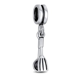Chef Cook Culinary Graduation Kitchen Utensils Spoon Fork Dangle Charm Bead For Women Oxidized .925 Sterling Silver Fit European Bracelet