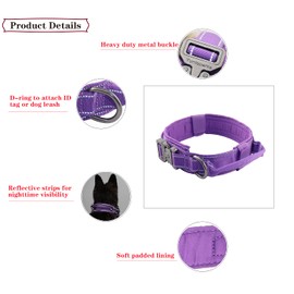 Yunleparks Tactical Dog Collar Heavy Duty Dog Collar with Metal Buckle and Control Handle for Medium Large Dogs Training (Purple, Medium (Pack of 1))