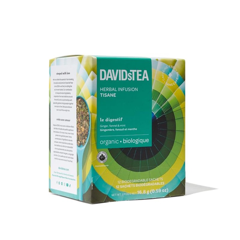 DAVIDsTEA Organic Le Digestif Herbal Tea, caffeine-free, 12 tea bags