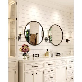 Growsun 20'' Black Round Mirror, Circle Wall Mirror for Bathroom Vanity, Entryway Living Room with Metal Frame for Home Decor