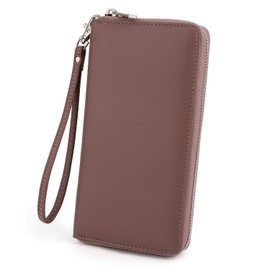 UTO Women Wallet RFID Large Leather Zip Around Card Holder Checkbook Passport Organizer Ladies Travel Clutch with Wristlet CA