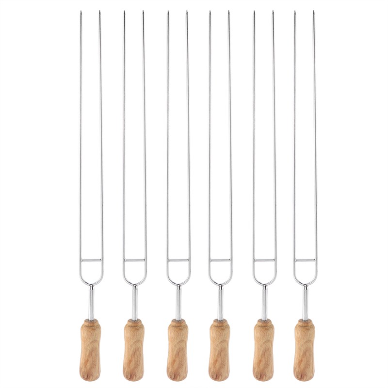 Stainless Steel Fork Wood Handle U shaped BBQ Roast Needle