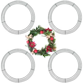 4 Pack Wreath Frame 16 Inch Wire Wreath Frame Round Metal Wreaths Form Dark Green Wire Wreaths Ring for Floral Arrangements DIY Craft Home Decorations Wedding Thanksgiving Christmas Party Supplies
