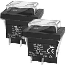 2PCS HY12-9-7 On/Off Push Button Switch - 4 Pins, 20A 125/250V Power Switch with Waterproof Cover – Compatible with KEDU HY12-9-7, HY12-9-4, Saba CB-52, and Refrigerators