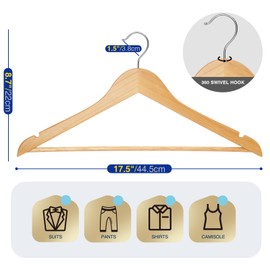 Korpai 30-Pack Wooden Hangers,Wooden Clothes Hangers with Smooth Shoulder Grooves,Suit Hangers with 360-Degree Rotatable Hook, Durable & Slim Wooden Hangers for Coats,Jackets,Dress,Pants ect,Natural