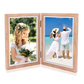 XIATIAN Double Picture Frame, Foldable, Wooden Picture Frame, 10 x 15 cm, Collage Photo Frame, Portrait Frame, Frame for Home, Bedroom, Table Display