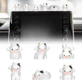 MBAIYO 6PCS Luminous Cow Car Decor, Cute Dairy Resin Cows Dashboard Ornaments Dairy Cattle Car Decorations Kit Mini Resin Cow Figurines Night Glow Interior Accessories for Vehicle Home
