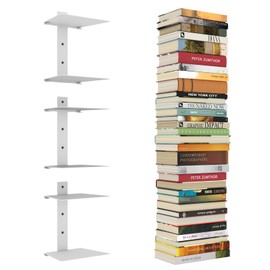 Mefirt Invisible Floating Bookshelves for Wall, 6 Tier Vertical Spine Book Tower, Heavy Duty Floating Book Shelves Metal Book Organizers for Home Office, 3 Pack(White)