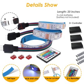 3-Pack Shelf Lights, Upgrade Battery Operated 20inch Led Strip Lights with Remote, Color Change with Timer Floating Shelves LED Wall Lights, DIY Led Lights for Bedroom, Kitchen, Indoor Room Decor