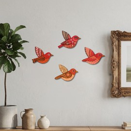 ARTINRENAISS Wooden Flying Birds Wall Decor, Scandinavian Rustic Wall Art Set Housewarming Gifts, 6 Pack Boho Birds Hanging Sign for Living Room, Bedroom, Kitchen