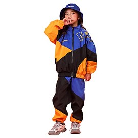 Boys' Girls' Color Block Jacket Track Pants Sets Dance Outfits Sportswear Unisex (6-7 Blue)