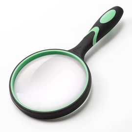 Large Magnifying Glass 5X Handheld Reading Magnifier for Seniors & Kids - 100MM 4INCHES Real Glass Magnifying Lens for Book Newspaper Reading, Insect and Hobby Observation, Classroom Science (Green)
