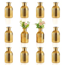 NUPTIO Bud Vases Small Gold: 12 Pcs Glass Vase Set in Bulk for Flowers - Mini Vintage Flower Bottle Single Assorted Vases for Wedding Table Centerpieces