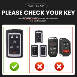 OLLEN NO-Screws Premium Leather Key Fob Cover, Fit for Jeep Wagoneer Grand Wagoneer Grand Cherokee L 2021-2025~, Car Key Case (Black, 6 Buttons)