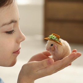 3Pcs Animals Hats Hamster Chicken Cowboy Hats Flower Leaves Animals Hats Felt Tiny Cute Pet Hats Accessories for Small Animals Holiday Party Clothes Accessories Photo Props (Multiple colors, One Size)