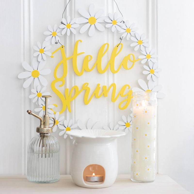 Hello Spring Hanging Daisy Wreath Decoration - Perfect for Welcoming